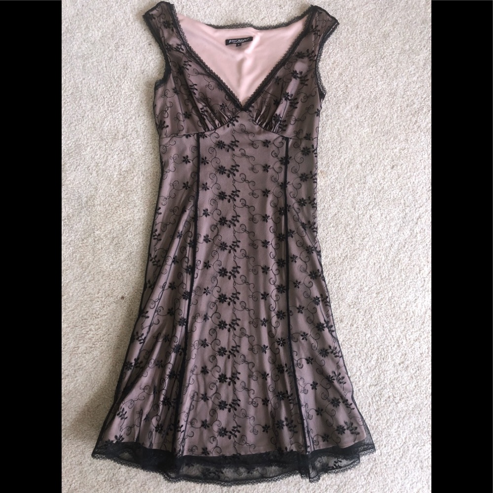 Betsy Johnson Women’s black over nude lace dress